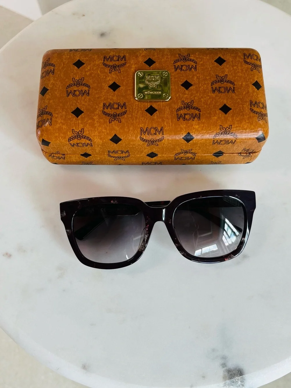 MCM Women's Burgundy Tortoiseshell Square Sunglasses